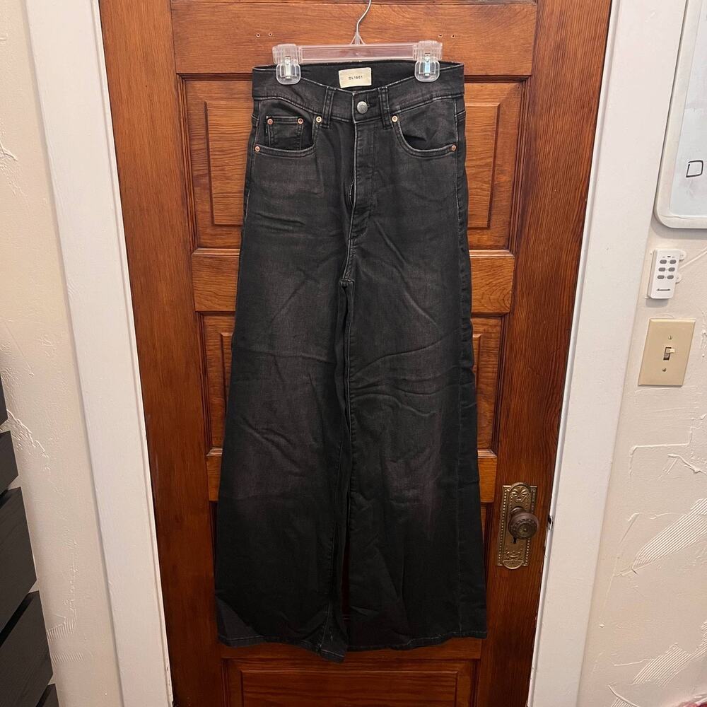 DL1961 Hepburn Women's Wide Leg Jeans Size 24 Dark Haze Black Denim High Rise